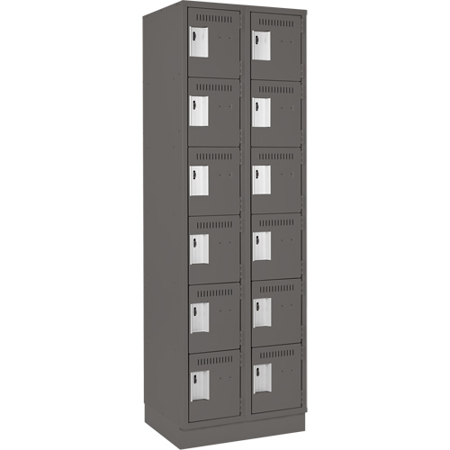 Clean Line Lockerette, 6 -tier, Bank of 2, 24" x 18" x 76", Steel, Charcoal, Rivet (Assembled) Planification Entrepots Molloy