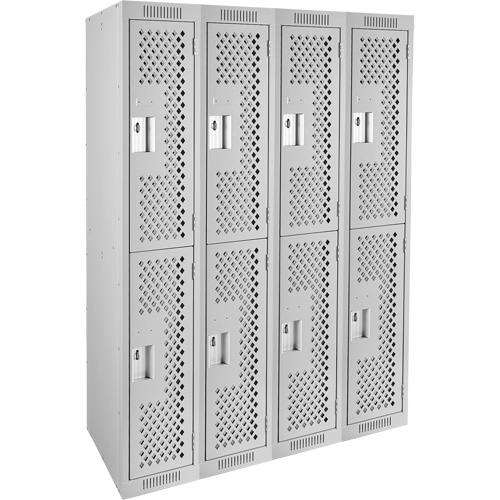 Clean Line Lockers, 2 -tier, Bank of 4, 48" x 15" x 72", Steel, Grey, Rivet (Assembled), Perforated Planification Entrepots Molloy