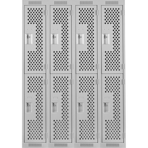 Clean Line Lockers, 2 -tier, Bank of 4, 48" x 15" x 72", Steel, Grey, Rivet (Assembled), Perforated Planification Entrepots Molloy
