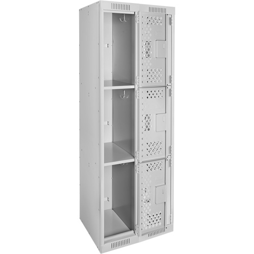 Casiers Clean Line, 3 niveaux, Bloc de 2, 24" x 12" x 72", Acier, Gris, Rivet (assembl&eacute;), Perfor&eacute; Planification Entrepots Molloy