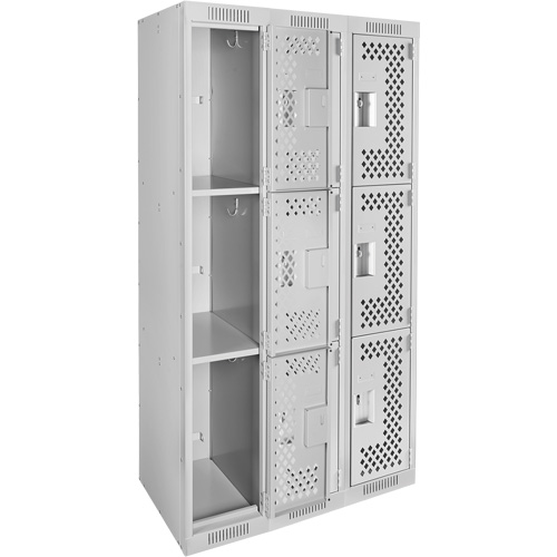 Casiers Clean Line, 3 niveaux, Bloc de 3, 36" x 12" x 72", Acier, Gris, Rivet (assembl&eacute;), Perfor&eacute; Planification Entrepots Molloy