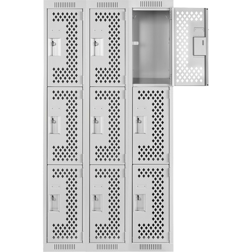 Casiers Clean Line, 3 niveaux, Bloc de 3, 36" x 12" x 72", Acier, Gris, Rivet (assembl&eacute;), Perfor&eacute; Planification Entrepots Molloy