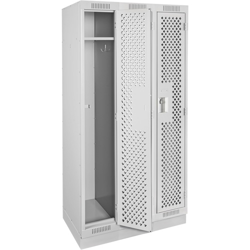 Clean Line Lockers, Bank of 3, 36" x 18" x 76", Steel, Grey, Rivet (Assembled), Perforated Planification Entrepots Molloy