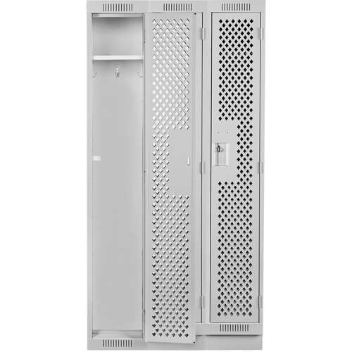 Clean Line Lockers, Bank of 3, 36" x 18" x 76", Steel, Grey, Rivet (Assembled), Perforated Planification Entrepots Molloy