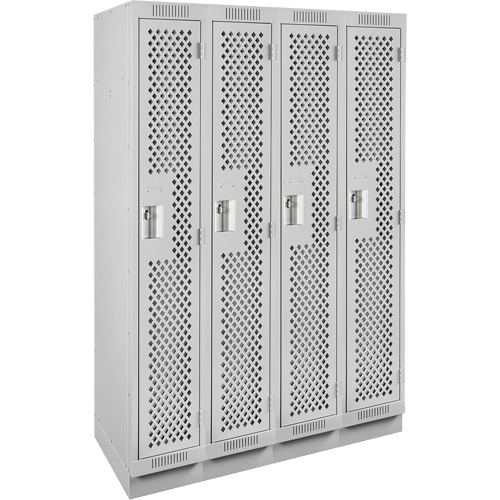 Clean Line Lockers, Bank of 4, 48" x 12" x 76", Steel, Grey, Rivet (Assembled), Perforated Planification Entrepots Molloy