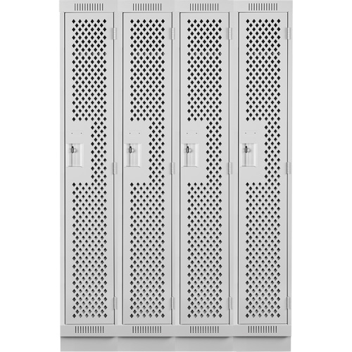 Clean Line Lockers, Bank of 4, 48" x 12" x 76", Steel, Grey, Rivet (Assembled), Perforated Planification Entrepots Molloy