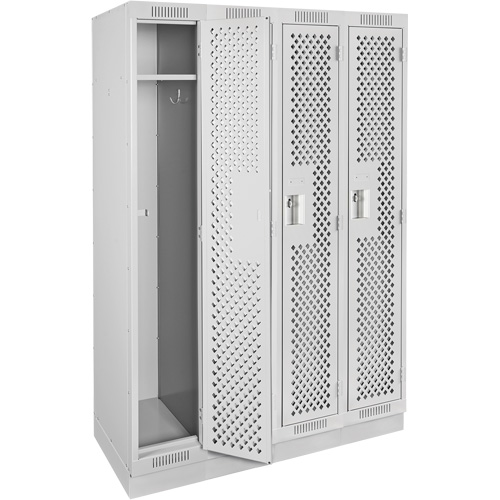 Clean Line Lockers, Bank of 4, 48" x 12" x 76", Steel, Grey, Rivet (Assembled), Perforated Planification Entrepots Molloy
