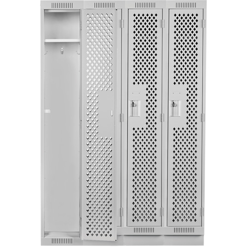 Clean Line Lockers, Bank of 4, 48" x 12" x 76", Steel, Grey, Rivet (Assembled), Perforated Planification Entrepots Molloy