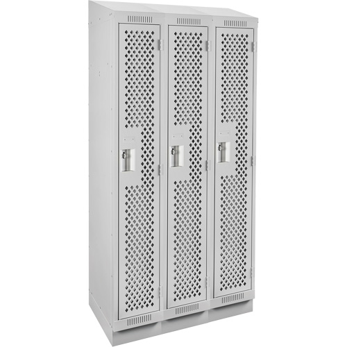 Clean Line Lockers, Bank of 3, 36" x 18" x 82", Steel, Grey, Rivet (Assembled), Perforated Planification Entrepots Molloy
