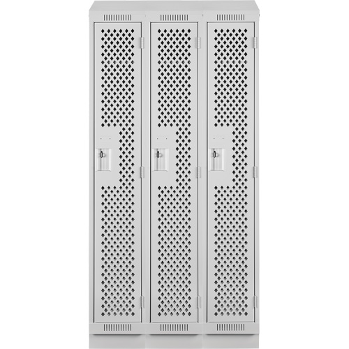 Clean Line Lockers, Bank of 3, 36" x 18" x 82", Steel, Grey, Rivet (Assembled), Perforated Planification Entrepots Molloy