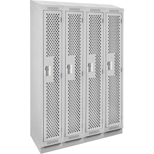 Clean Line Lockers, Bank of 4, 48" x 18" x 82", Steel, Grey, Rivet (Assembled), Perforated Planification Entrepots Molloy