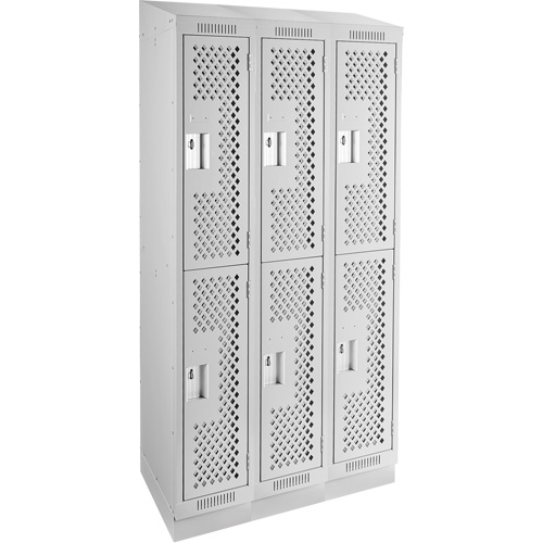 Clean Line Lockers, 2 -tier, Bank of 3, 36" x 15" x 82", Steel, Grey, Rivet (Assembled), Perforated Planification Entrepots Molloy