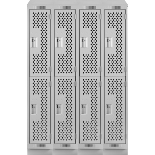 Clean Line Lockers, 2 -tier, Bank of 4, 48" x 15" x 82", Steel, Grey, Rivet (Assembled), Perforated Planification Entrepots Molloy