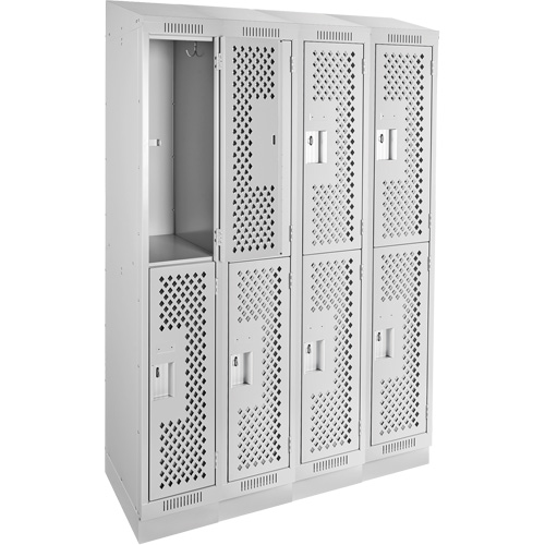 Clean Line Lockers, 2 -tier, Bank of 4, 48" x 15" x 82", Steel, Grey, Rivet (Assembled), Perforated Planification Entrepots Molloy