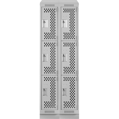 Clean Line Lockers, 3 -tier, Bank of 2, 24" x 15" x 82", Steel, Grey, Rivet (Assembled), Perforated Planification Entrepots Molloy
