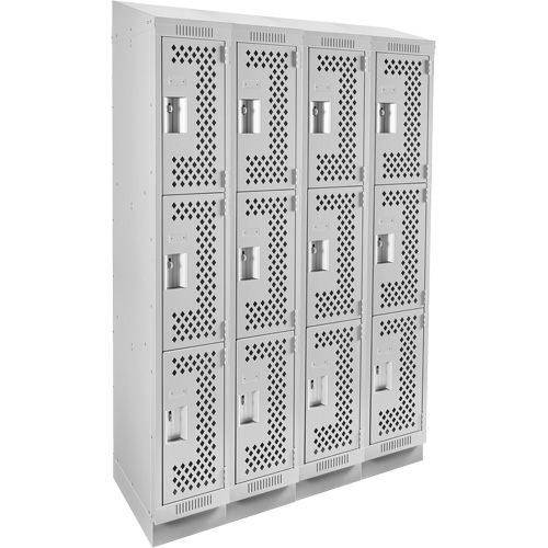 Casiers Clean Line, 3 niveaux, Bloc de 4, 48" x 15" x 82", Acier, Gris, Rivet (assembl&eacute;), Perfor&eacute; Planification Entrepots Molloy