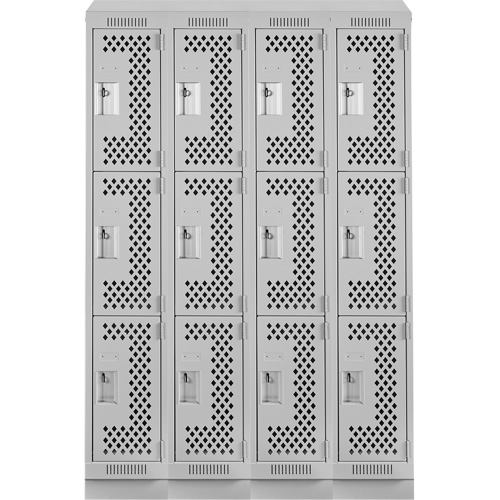 Casiers Clean Line, 3 niveaux, Bloc de 4, 48" x 15" x 82", Acier, Gris, Rivet (assembl&eacute;), Perfor&eacute; Planification Entrepots Molloy