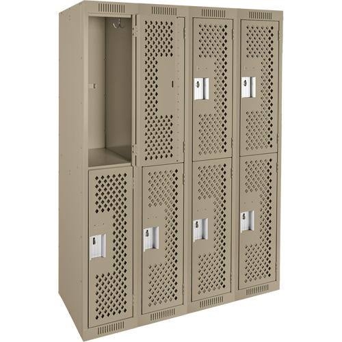 Casiers Clean Line, 2 niveaux, Bloc de 4, 48" x 12" x 72", Acier, Beige, Rivet (assembl&eacute;), Perfor&eacute; Planification Entrepots Molloy