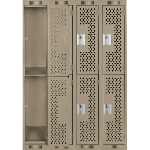 Casiers Clean Line, 2 niveaux, Bloc de 4, 48" x 12" x 72", Acier, Beige, Rivet (assembl&eacute;), Perfor&eacute; Planification Entrepots Molloy