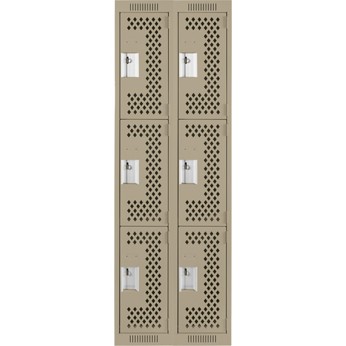 Clean Line Lockers, 3 -tier, Bank of 2, 24" x 12" x 72", Steel, Beige, Rivet (Assembled), Perforated Planification Entrepots Molloy