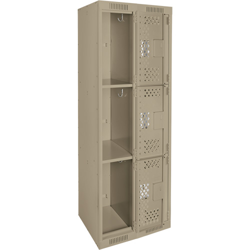 Clean Line Lockers, 3 -tier, Bank of 2, 24" x 12" x 72", Steel, Beige, Rivet (Assembled), Perforated Planification Entrepots Molloy