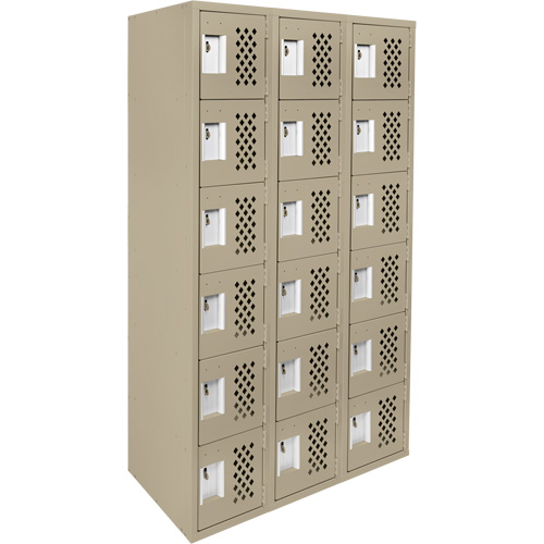 Assembled Lockerettes Clean Line Perforated Economy Lockers, 6 -tier, Bank of 3, 18" x 72" x 12", Steel Planification Entrepots Molloy