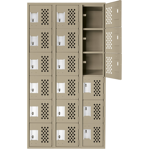 Assembled Lockerettes Clean Line Perforated Economy Lockers, 6 -tier, Bank of 3, 18" x 72" x 12", Steel Planification Entrepots Molloy