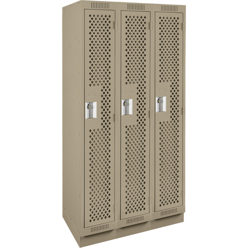Clean Line Lockers, Bank of 3, 36" x 18" x 76", Steel, Beige, Rivet (Assembled), Perforated Planification Entrepots Molloy