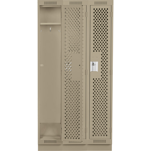 Clean Line Lockers, Bank of 3, 36" x 18" x 76", Steel, Beige, Rivet (Assembled), Perforated Planification Entrepots Molloy