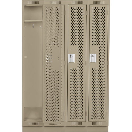 Clean Line Lockers, Bank of 4, 48" x 18" x 76", Steel, Beige, Rivet (Assembled), Perforated Planification Entrepots Molloy