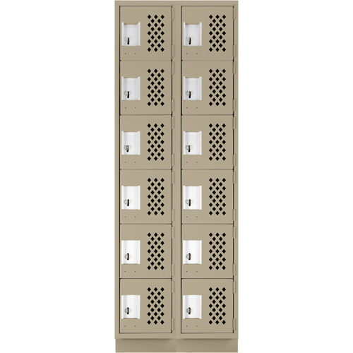 Assembled Lockerettes Clean Line Perforated Economy Lockers, 6 -tier, Bank of 2, 18" x 72" x 12", Steel Planification Entrepots Molloy
