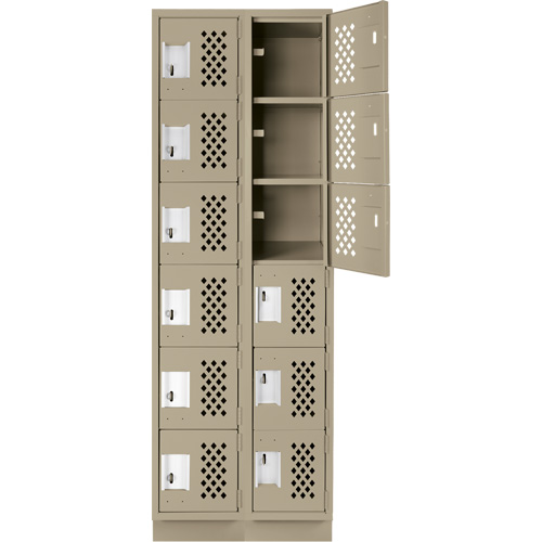 Assembled Lockerettes Clean Line Perforated Economy Lockers, 6 -tier, Bank of 2, 18" x 72" x 12", Steel Planification Entrepots Molloy
