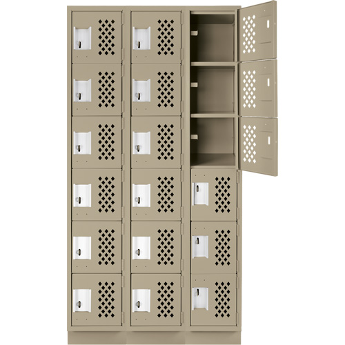 Assembled Lockerettes Clean Line Perforated Economy Lockers, 6 -tier, Bank of 3, 18" x 72" x 12", Steel Planification Entrepots Molloy