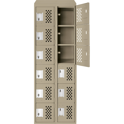 Assembled Lockerettes Clean Line Perforated Economy Lockers, 6 -tier, Bank of 2, 18" x 72" x 12", Steel Planification Entrepots Molloy