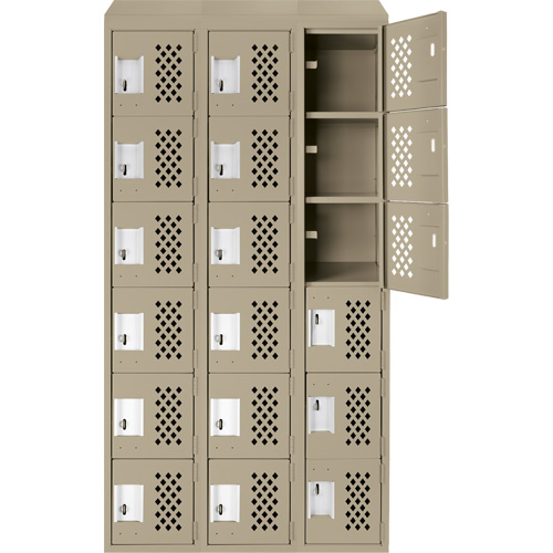 Assembled Lockerettes Clean Line Perforated Economy Lockers, 6 -tier, Bank of 3, 18" x 72" x 12", Steel Planification Entrepots Molloy
