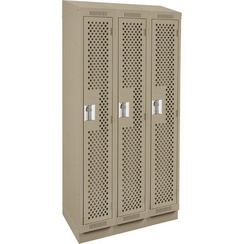 Clean Line Lockers, Bank of 3, 36" x 18" x 82", Steel, Beige, Rivet (Assembled), Perforated Planification Entrepots Molloy