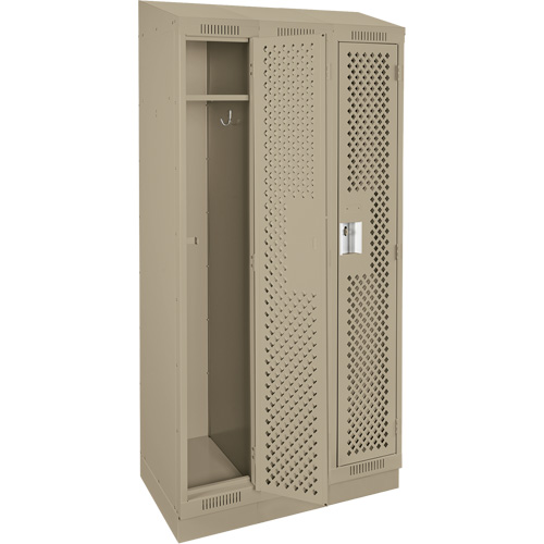 Clean Line Lockers, Bank of 3, 36" x 18" x 82", Steel, Beige, Rivet (Assembled), Perforated Planification Entrepots Molloy