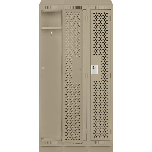 Clean Line Lockers, Bank of 3, 36" x 18" x 82", Steel, Beige, Rivet (Assembled), Perforated Planification Entrepots Molloy