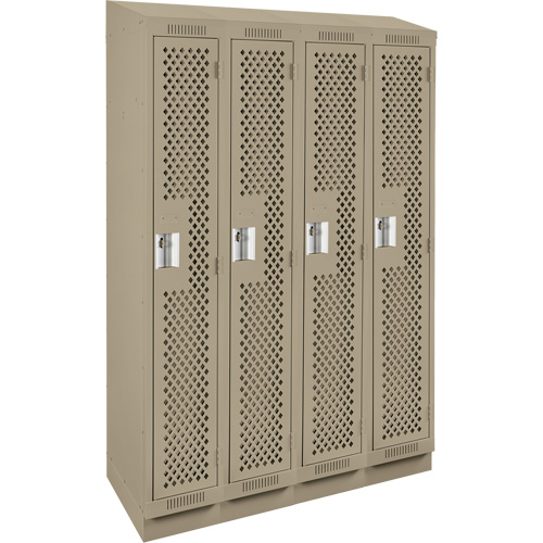 Clean Line Lockers, Bank of 4, 48" x 18" x 82", Steel, Beige, Rivet (Assembled), Perforated Planification Entrepots Molloy