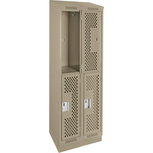 Clean Line Lockers, 2 -tier, Bank of 2, 24" x 12" x 82", Steel, Beige, Rivet (Assembled), Perforated Planification Entrepots Molloy
