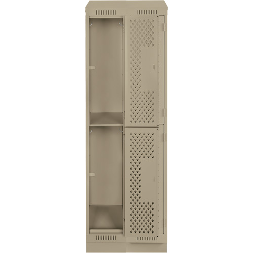 Clean Line Lockers, 2 -tier, Bank of 2, 24" x 12" x 82", Steel, Beige, Rivet (Assembled), Perforated Planification Entrepots Molloy