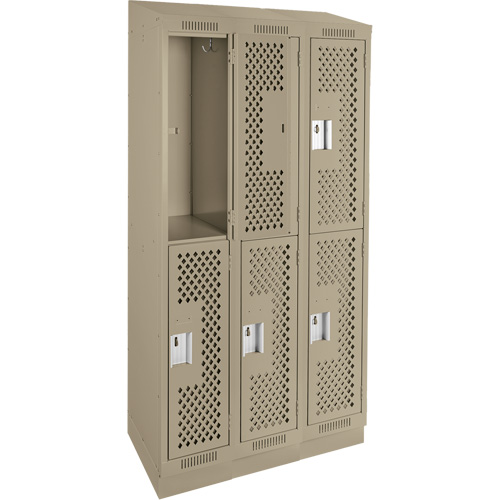 Clean Line Lockers, 2 -tier, Bank of 3, 36" x 15" x 82", Steel, Beige, Rivet (Assembled), Perforated Planification Entrepots Molloy