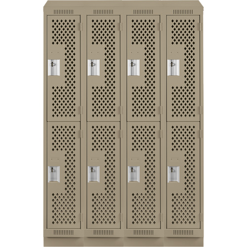 Clean Line Lockers, 2 -tier, Bank of 4, 48" x 15" x 82", Steel, Beige, Rivet (Assembled), Perforated Planification Entrepots Molloy