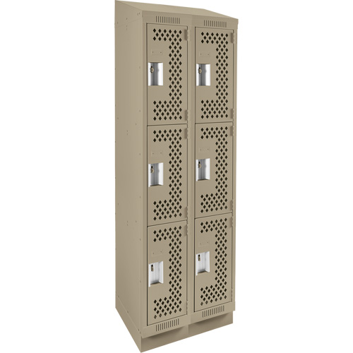 Clean Line Lockers, 3 -tier, Bank of 2, 24" x 15" x 82", Steel, Beige, Rivet (Assembled), Perforated Planification Entrepots Molloy