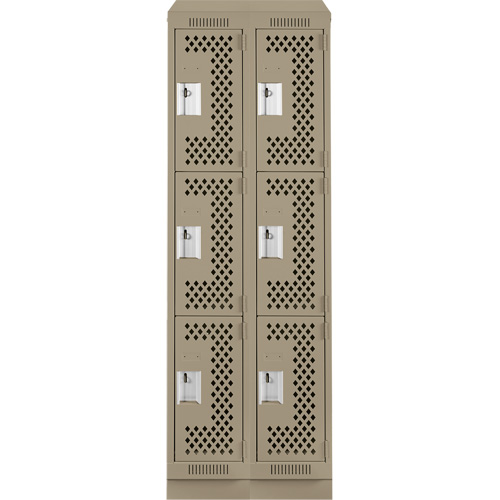 Clean Line Lockers, 3 -tier, Bank of 2, 24" x 15" x 82", Steel, Beige, Rivet (Assembled), Perforated Planification Entrepots Molloy