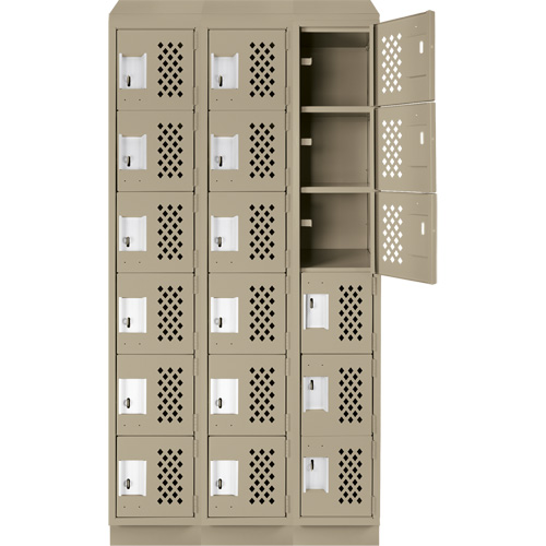 Assembled Lockerettes Clean Line Perforated Economy Lockers, 6 -tier, Bank of 3, 18" x 72" x 12", Steel Planification Entrepots Molloy