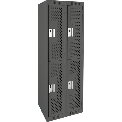 Clean Line Lockers, 2 -tier, Bank of 2, 24" x 15" x 72", Steel, Charcoal, Rivet (Assembled), Perforated Planification Entrepots Molloy