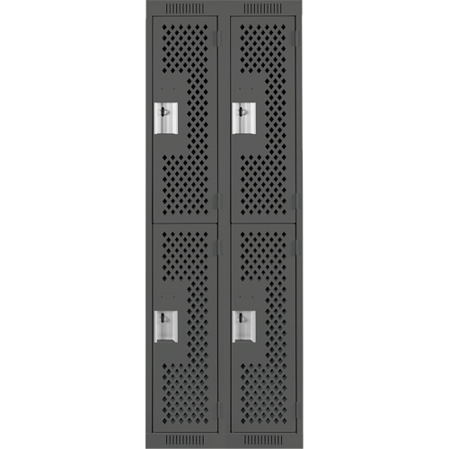 Clean Line Lockers, 2 -tier, Bank of 2, 24" x 15" x 72", Steel, Charcoal, Rivet (Assembled), Perforated Planification Entrepots Molloy