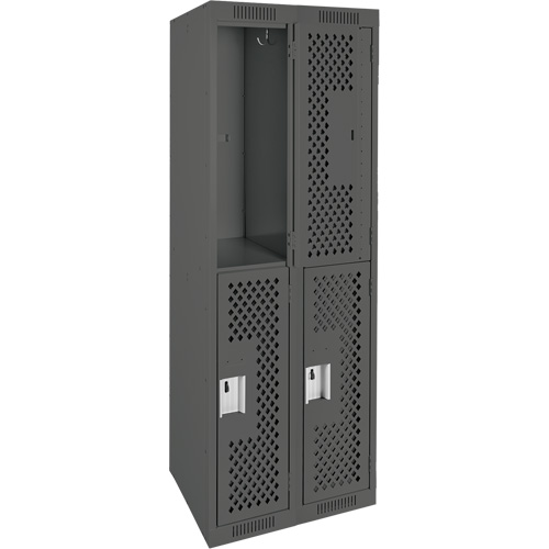 Clean Line Lockers, 2 -tier, Bank of 2, 24" x 15" x 72", Steel, Charcoal, Rivet (Assembled), Perforated Planification Entrepots Molloy