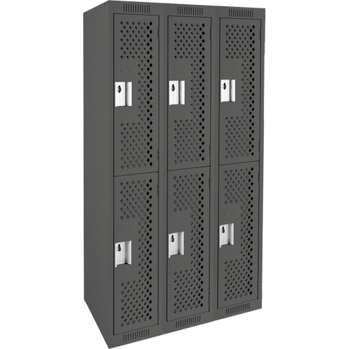 Clean Line Lockers, 2 -tier, Bank of 3, 36" x 12" x 72", Steel, Charcoal, Rivet (Assembled), Perforated Planification Entrepots Molloy